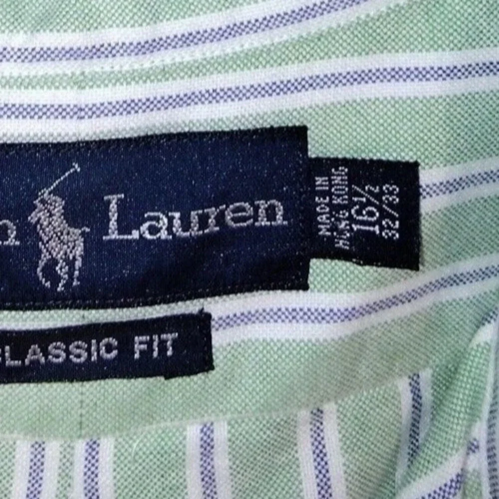 Polo Ralph Lauren Shirt Mens 16 1/2 32/33 Green Blue Classic Fit Striped Preppy
